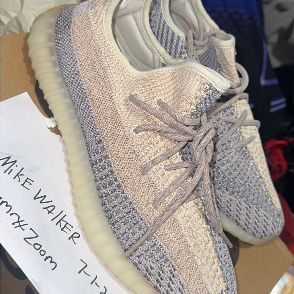 Adidas Cream and Gray Knit Sneakers with Curved Sole